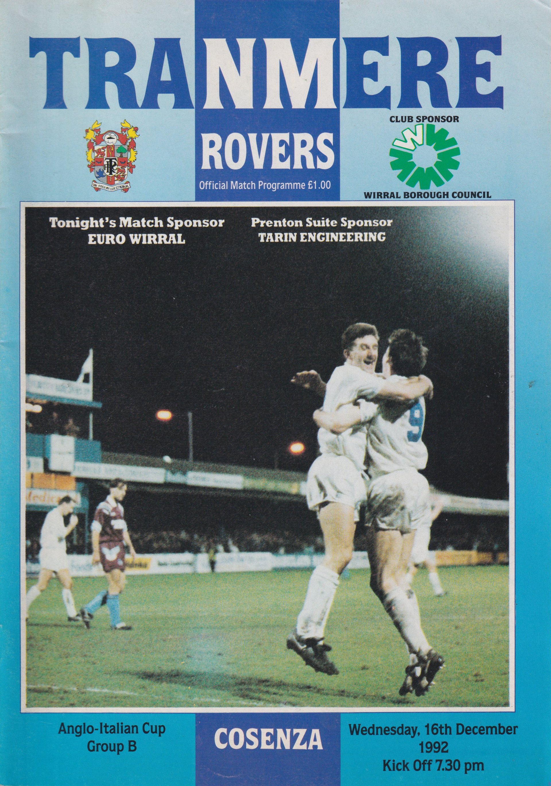 Tranmere Rovers v Cozensa match programme